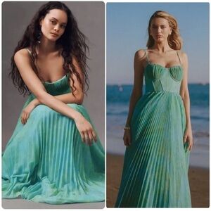 Anthropologie Hutch Amara Corset Pleated Tulle Fit & Flare Midi Dress